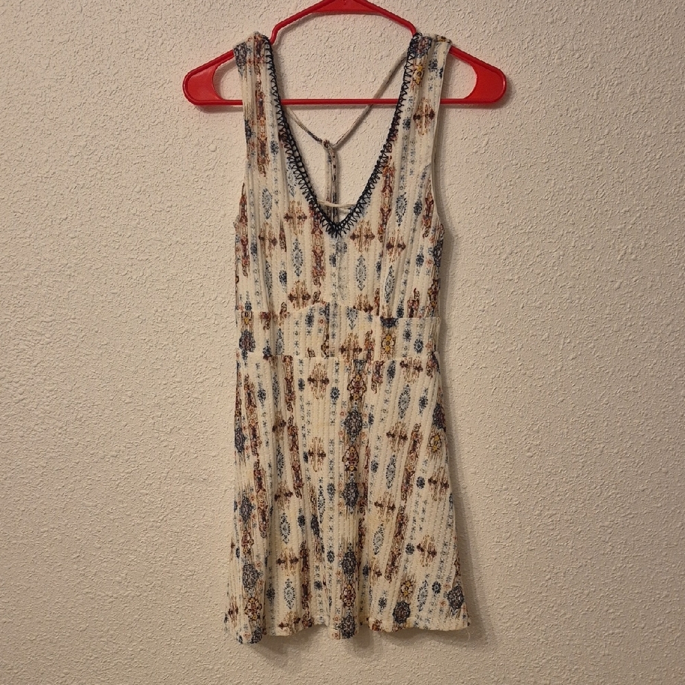 Trixxi Cream and Navy Patterned Dress